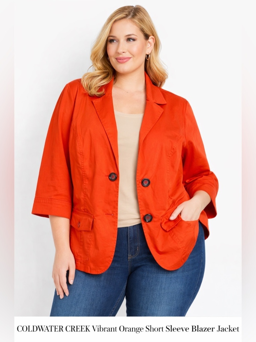 COLDWATER CREEK Vibrant Orange Short Sleeve Blazer Jacket Women's Size 18W
